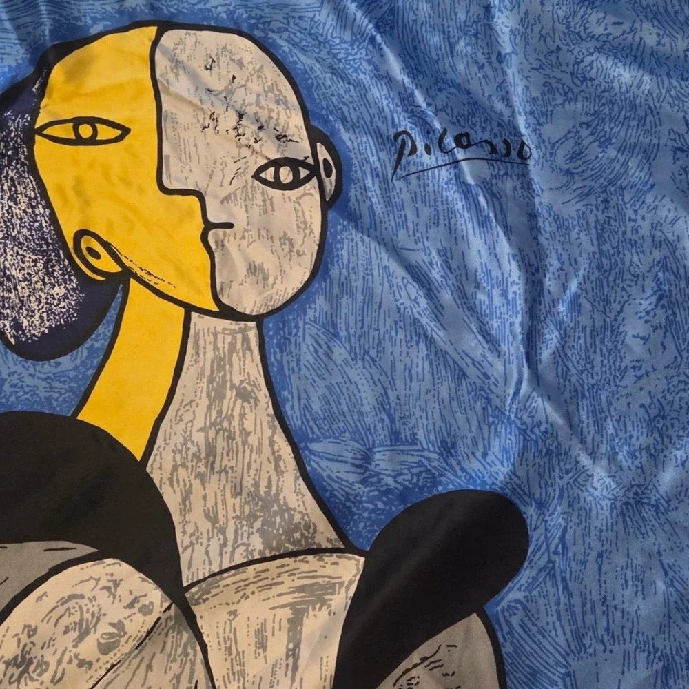 Picasso Scarf Blue Yellow Cubist Portrait Art Print Square Scarf 36 Inch